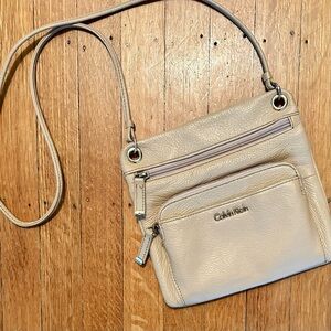 CALVIN KLEIN Beige Leather Crossbody Bag Purse